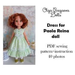 PDF FILE PATTERN Sewing pattern for 12-13 Inch Dress for doll Les Cheries,Dress for Paola Reina Doll Only English