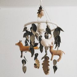 baby mobile woodland theme, nursery decor, bear crib mobile, expecting mom gift, baby shower gift, forest mobile