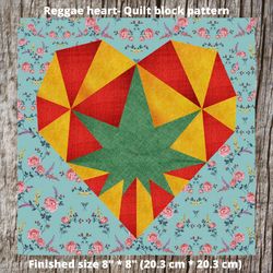 Reggae heart Quilt block pattern in technology Paper Piecing