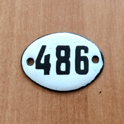 Enamel metal address number sign 486 apartment door plate white black