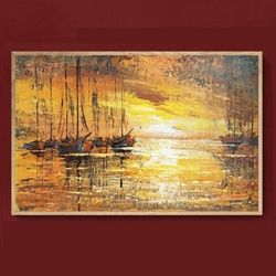Nautical Sailboat Digital Print || Art Yachts at a Golden Sunset || Nautical Decor Art || Digital Download Wall Art