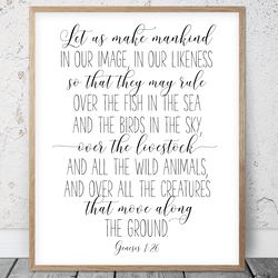 Let Us Make Mankind In Our Image, Genesis 1:26, Bible Verse Printable Wall Art, Scripture Prints, Christian Gifts, Kids