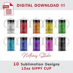 10 Dirty Oil Drum Seamless Sublimation Patterns - 12oz SIPPY CUP - Full Cup Wrap