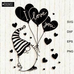 I Love You Card, Valentine Gnome with Hearts Clipart Svg, Scandinavian Gnome Svg, Valentine Shirt Design, Gnome Cricut