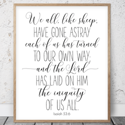 We All Like Sheep Have Gone Astray, Isaiah 53:6, Kid Bible Verses, Printable Wall Art, Scripture Prints, Christian Gifts