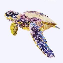 Blue Sea Turtle Original Watercolor Painting by Guldar