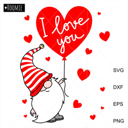 Valentine Gnome with Heart Clipart Svg, I Love You Card, Scandinavian Gnome Svg, Valentine Shirt Design, Gnome Cricut