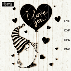 Valentine Gnome with Heart Clipart Svg, I Love You Card, Scandinavian Gnome Svg, Valentine Shirt Design, Gnome Cricut