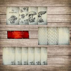 26 Pages of Grimoire Mushrooms , Blank Spell Paper, Printable Junk Journal Pages, DIY Witchcraft Spell Book