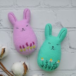 Easter bunny ornament set of 2, Easter bunny egg, Felt egg plushie, Stuffed animal, Plush bunny, Easter decor