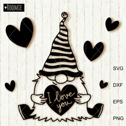 I Love You Gnome, Valentine Gnome with Hearts Clipart Svg, Scandi Gnome Svg, Valentine Card Shirt Design, Gnome Cricut