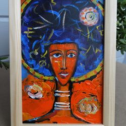 African painting Black woman oil painting framed Impasto painting Miniature painting Ethiopian painting