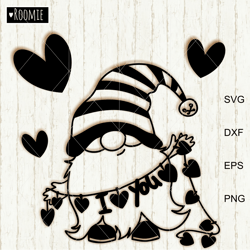 Valentine Gnome I Love You Card, Gnome with Hearts Clipart Svg, Scandi Gnome Svg, Valentine Shirt Design, Gnome Cricut