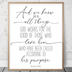 In All Things God Works For The Good Of Those Who Love Him, Romans 8:28, Kid Bible Verse Printable Art, Scripture Prints