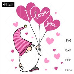 I Love You Card, Valentine Gnome with Heart Balloons Svg, Scandinavian Gnome Svg, Valentine Shirt Design, Gnome Cricut