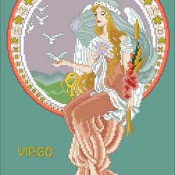 PDF Cross Stitch Pattern - Counted Zodiac Signs - Zodiac Sign Virgo - Reproduction Vintage Scheme Cross Stitch