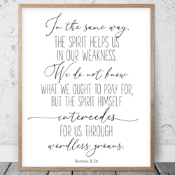 In The Same Way The Spirit Helps Us In Our Weakness, Romans 8:26, Bible Verse Printable Art, Scripture Prints, Christian