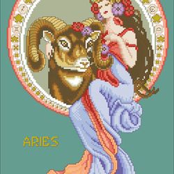 PDF Cross Stitch Pattern - Counted Zodiac Signs - Zodiac Sign Aries - Reproduction Vintage Scheme Cross Stitch