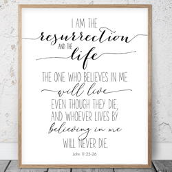 I Am The Resurrection And The Life, John 11:25-26, Bible Verse Printable Wall Art, Scripture Prints, Christian Gifts