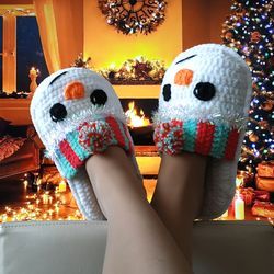 Crochet Pattern Snowman Slippers, Gift for Christmas DIY, Simple Crochet Slippers, Crochet house slipper Pattern
