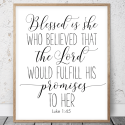 Blessed Is She Who Believed, Luke 1:45, Nursery Bible Verses For Girl, Printable Art, Scripture Prints, Christian Gifts