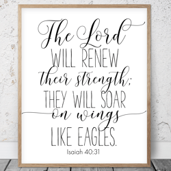 The Lord Will Renew Their Strength, Isaiah 40:31, Nursery Bible Verses, Printable Art, Scripture Prints, Christian Gifts