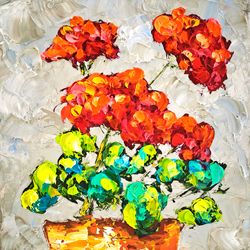 Geranium Painting Flowers Original Art Impasto Oil Painting Floral Small Wall Art