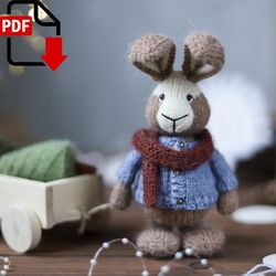 Knitted rabbit in a blouse. Knitting pattern in English and Russian