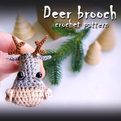 Deer brooch crochet pattern, toy crochet pattern, amigurumi toy pattern, crochet DIY, crochet tutorial, how to crochet