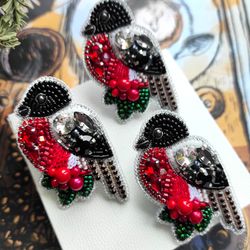 bullfinch brooch, bird brooch, brooch pin, beaded brooch, mothers day gift, handmade gifts, brooch, birds, hand embroide