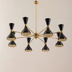 8 arms italian chandelier with diabolo shades in stilnovo style