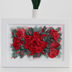 Red rose bouquet textured painting, flowers artwork, 3d painting
