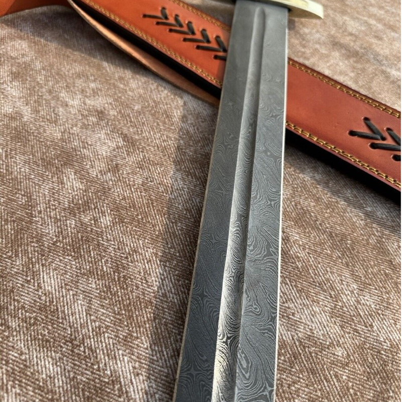 New Custom Handmade Damascus Steel Viking Medieval Warrior Sword, Wo.jpg