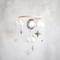 Moon baby mobile, Baby nursery mobile, Neutral baby crib mobile, Baby shower gift, Hanging mobile, Minimalism decor