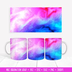 Pink  Blue Mug Sublimation Design. Marble Mug Wrap