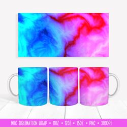 Abstract Mug Sublimation Design. Pink Blue Marbled Mug Wrap