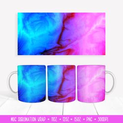 Pink Blue Abstract Mug Sublimation Design. Marbled Mug Wrap