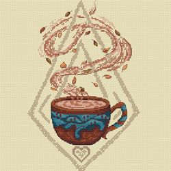 Cup of Autumn - cross stitch pattern PDF Geometric forest Autumn embroidery