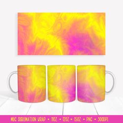 Bright Mug Sublimation Design. Pink Yellow Marble Mug Wrap