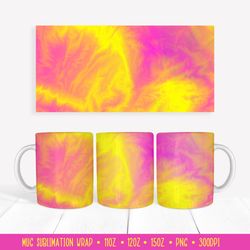 Bright Abstract Mug Sublimation Design. Pink Yellow Mug Wrap