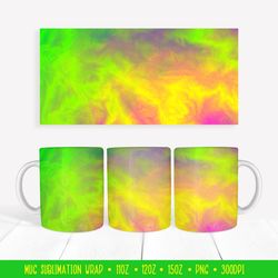 Bright Green Yellow Mug Sublimation Wrap. Abstract Mug Design