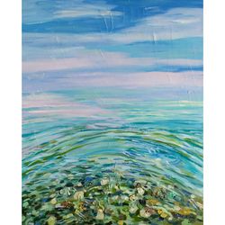 Seascape painting Ocean Original Art Abstract Nautical wall art Tropical oil painting 16 by 20 by Natalia Plotnikova