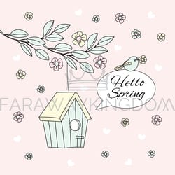 hello spring bloom nature season vector illustration set