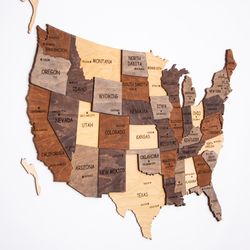 Wood USA Map by Enjoy The Wood, Travel Map of United States, America Map Art, 3D Map USA, Home Wall Decor Travel