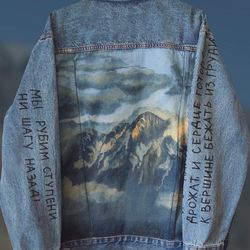 Painted jean jacket, hand painted jacket, custom jacket, painted denim, custom jean jacket, hand painted denim