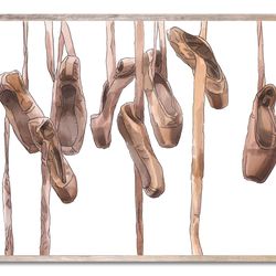 Ballerina Shoes Art Print Pointe Wall Art Ballet Watercolor Painting Neutral Beige and Brown Wall Decor