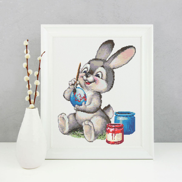 1 Easter Bunny painting egg cross stitch pattern, cross stitch chart for home decor and gift.jpg