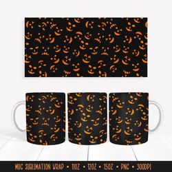 halloween pumpkin faces mug wrap sublimation design png