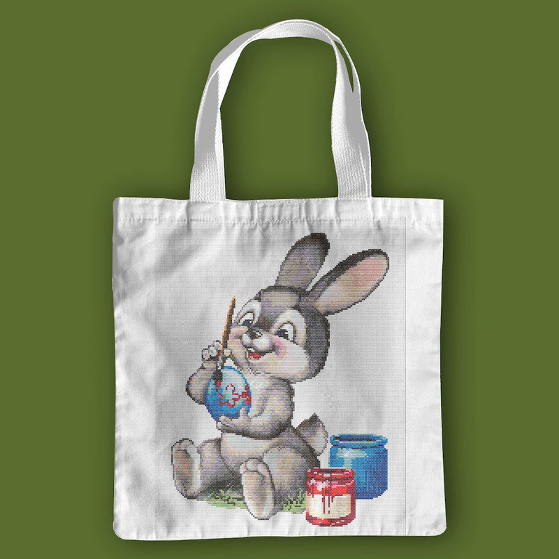 7 Easter Bunny painting egg cross stitch pattern, cross stitch chart for home decor and gift.jpg