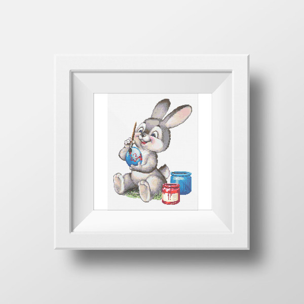 8 Easter Bunny painting egg cross stitch pattern, cross stitch chart for home decor and gift.jpg